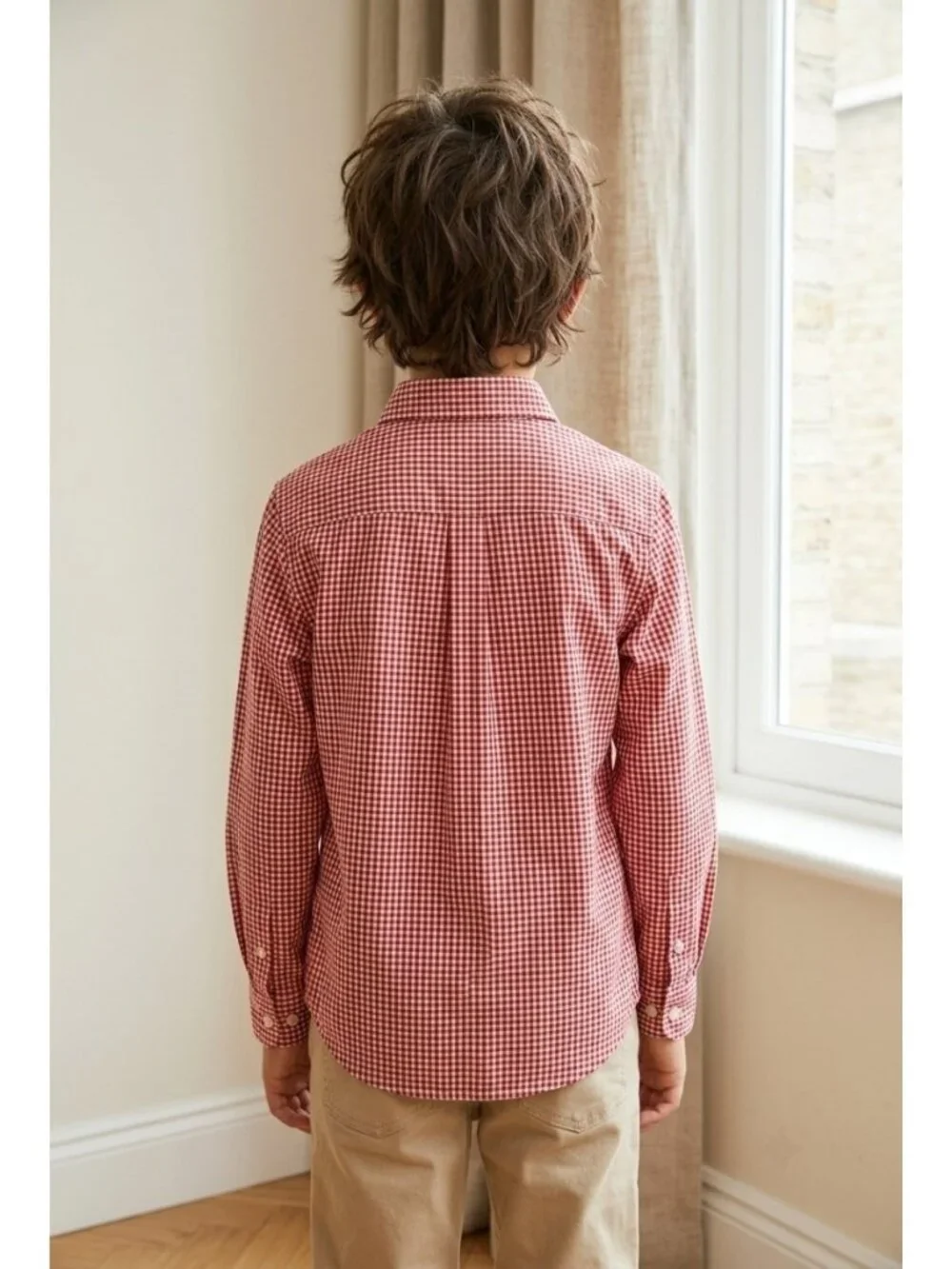 Ralph Lauren Boys' Red and White Gingham Long Sleeve Button Down Shirt
